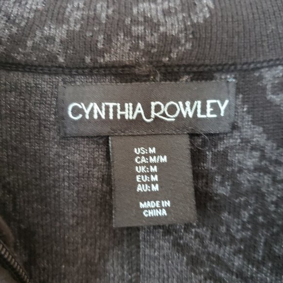 Cynthia Rowley Zip Front Gray Paisley Mock Neck Sweater Cardigan - Medium - Picture 3 of 11